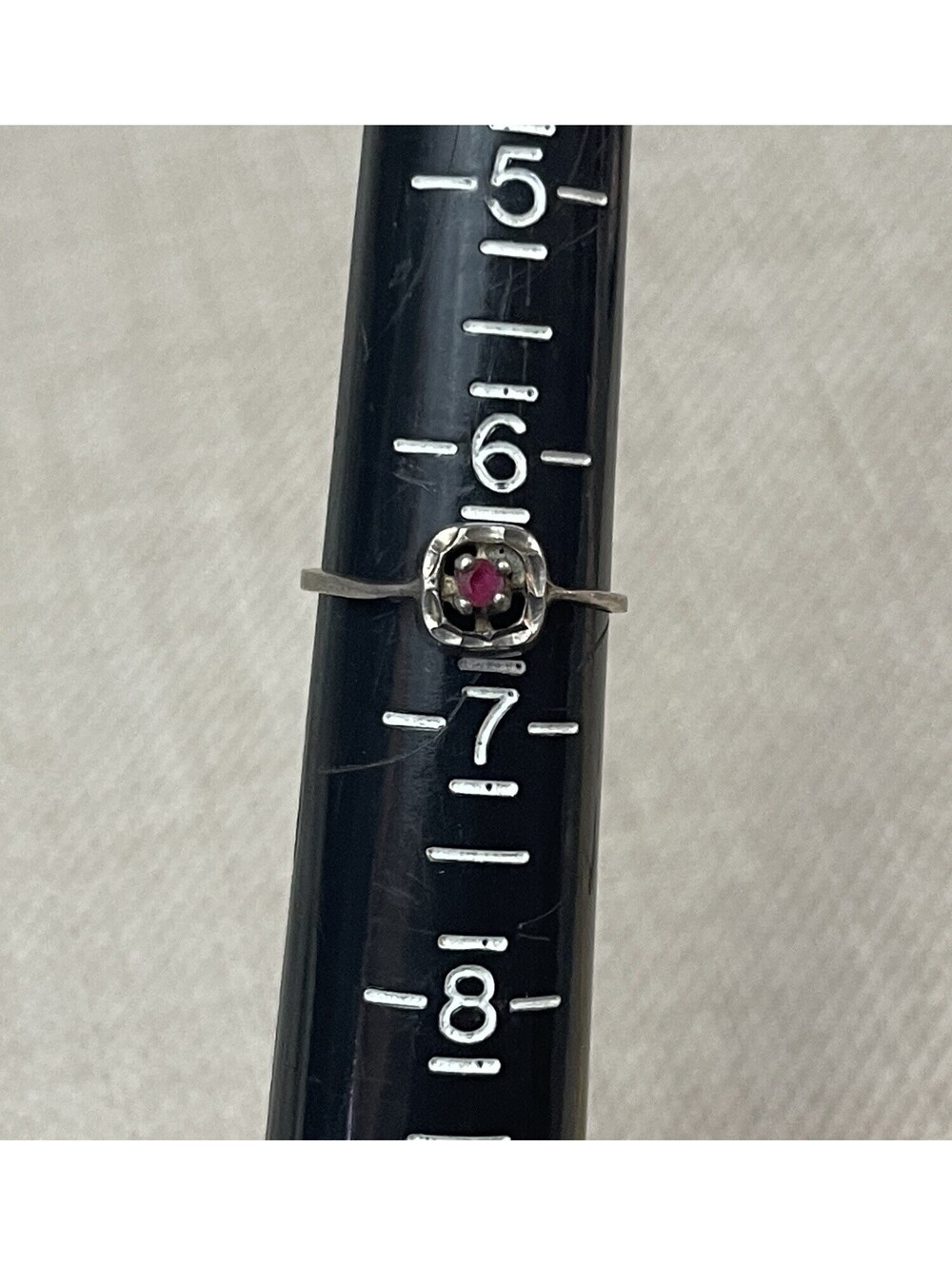Vintage Sterling Silver Ruby Ring Size 6.5 Dainty Band